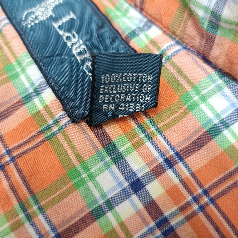 Ralph Lauren Mens Flannel Shirt XL Orange Plaid Lined Logo Button Shacket Jacket - Picture 3 of 8